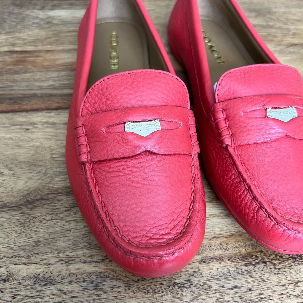 Coach Penny Loafers Watermelon Pebbled Leather Classic Shoe Flats - 7B - Picture 3 of 11